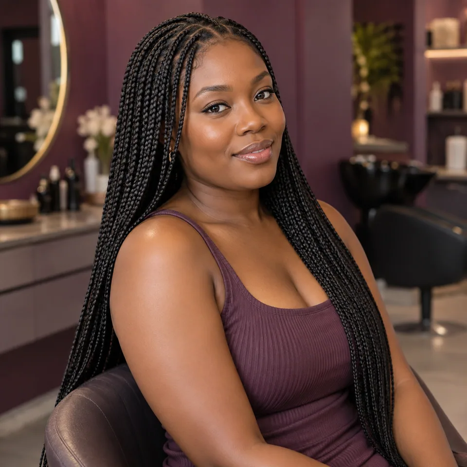Illustrative signature knotless braids for Dweniva Beauty