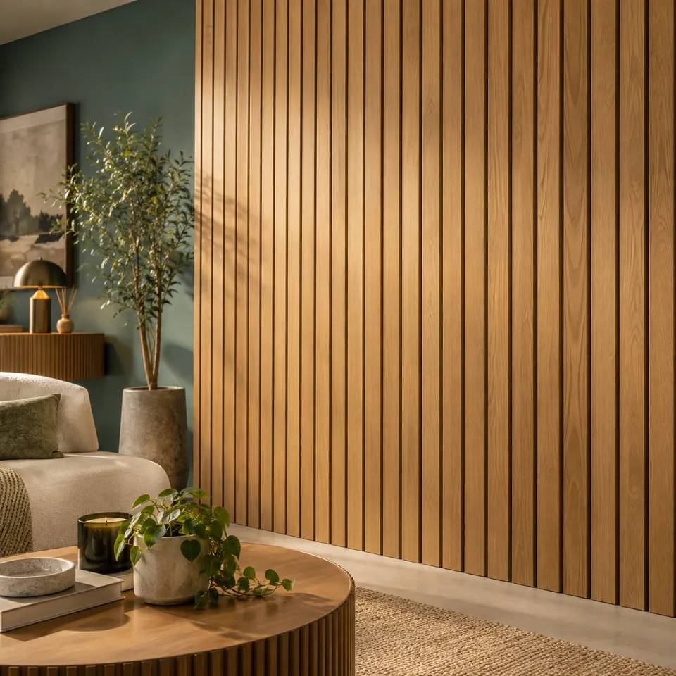 Illustrative timber-look wall panel for Dweniva Build